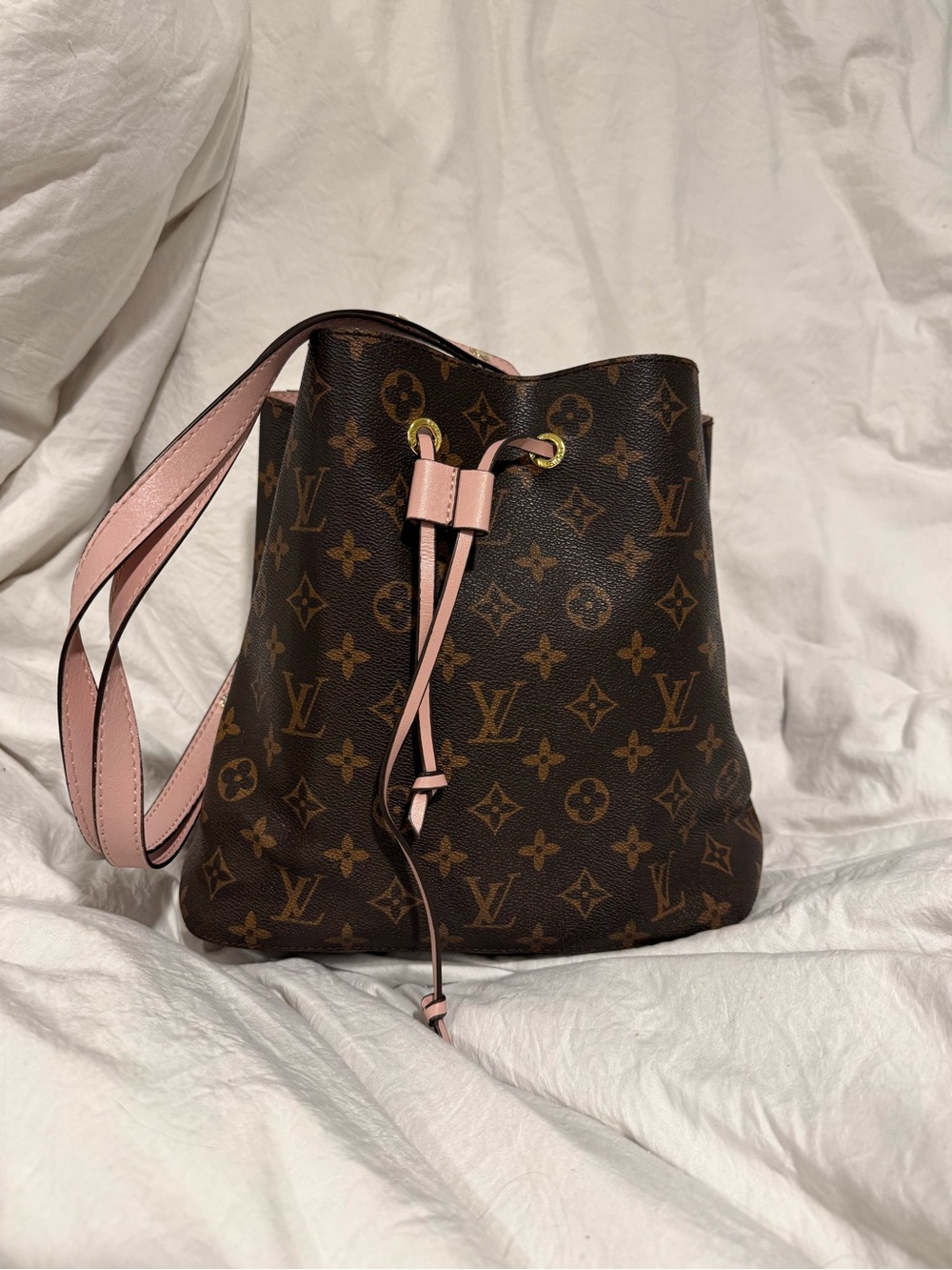 Louis Vuitton Monogram Canvas Bucket Bag with Pink Trim